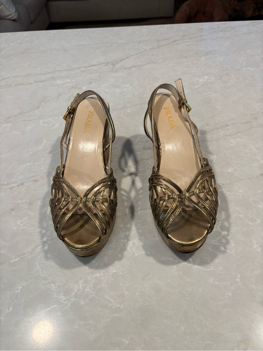 Vintage Prada Gold Cork Slingback Shoe's